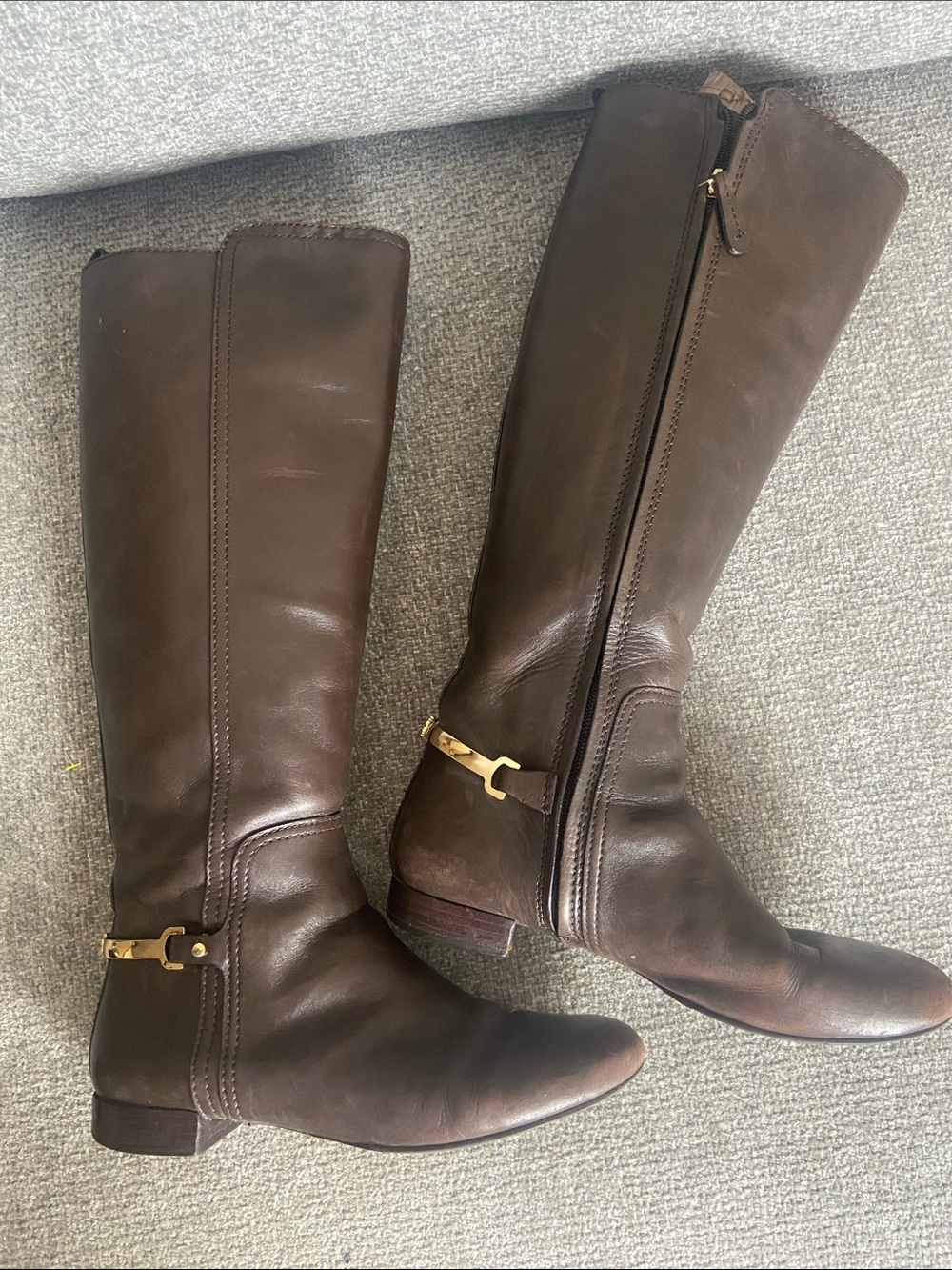 Tory Burch Dark Brown Leather Knee Boots with Gold Accent size 7.5